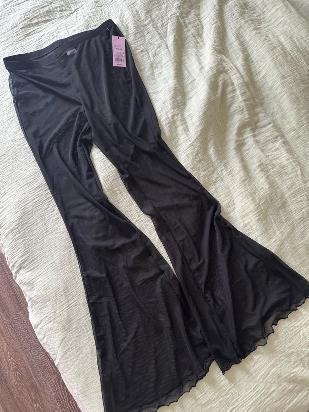 Black Mesh Flared Pants